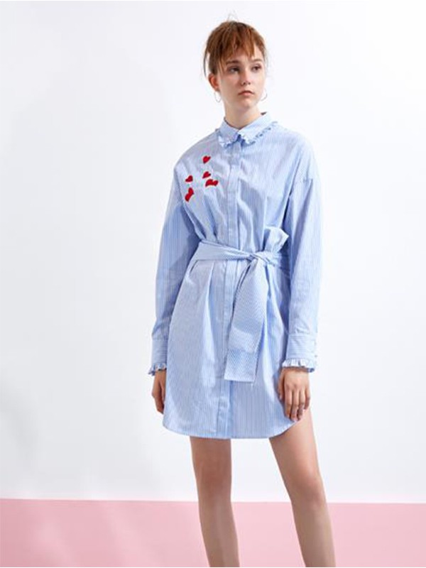 YDG2023春夏季蓝色衬衫裙