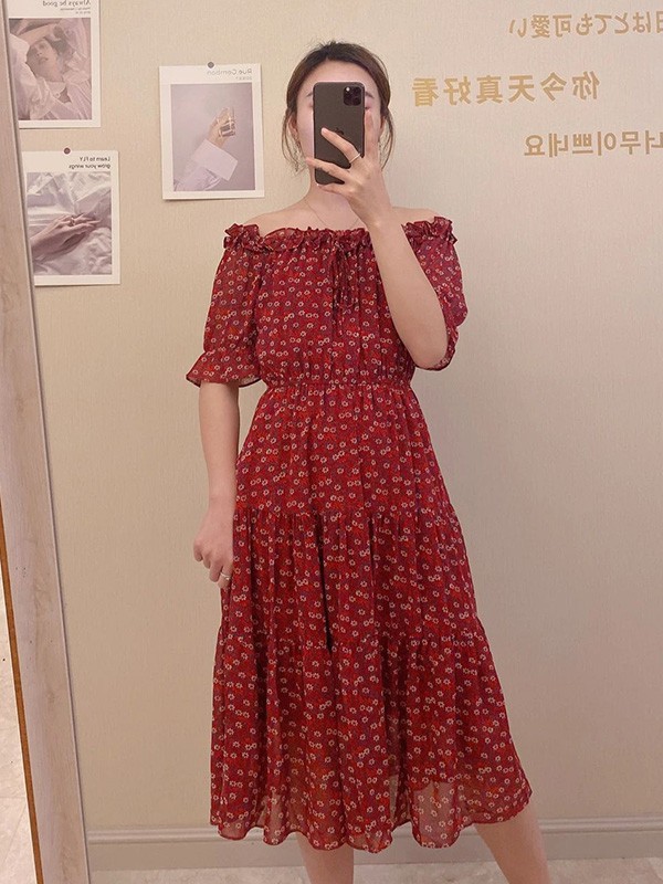 MHE2023春夏季红色连衣裙