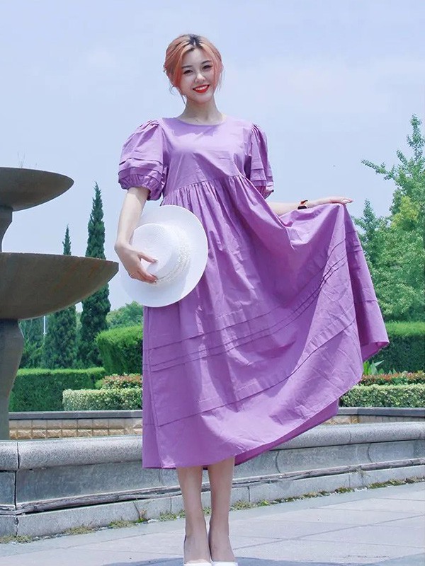 意外九九女装2023春夏季紫色连衣裙