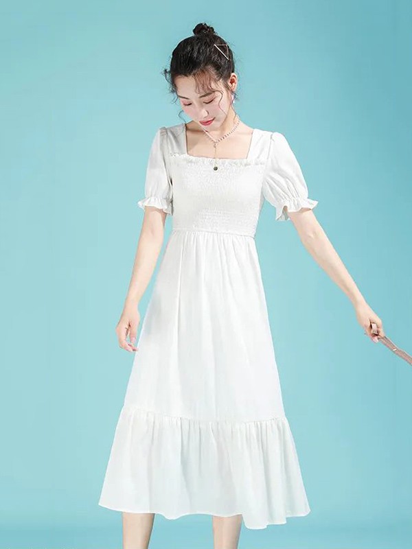 韩依瑞女装2023春夏季白色连衣裙