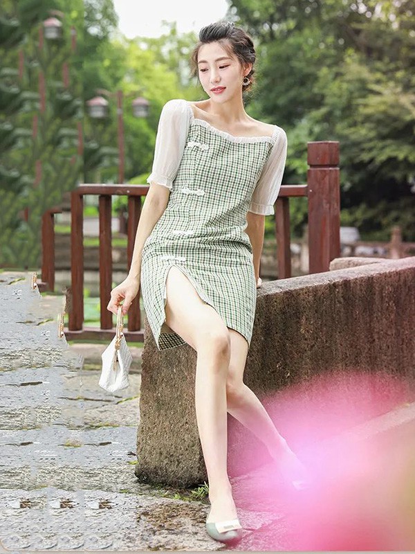 韩依瑞2023春夏季绿色连衣裙