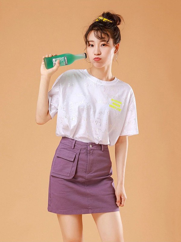 韩依瑞女装2023春夏季紫色短裙