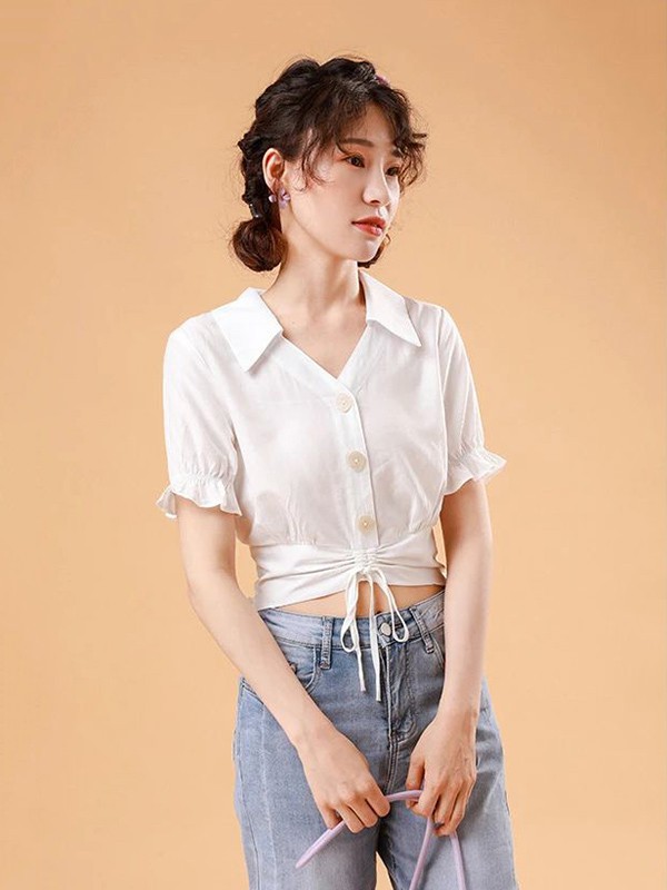 韩依瑞女装2023春夏季白色衬衫