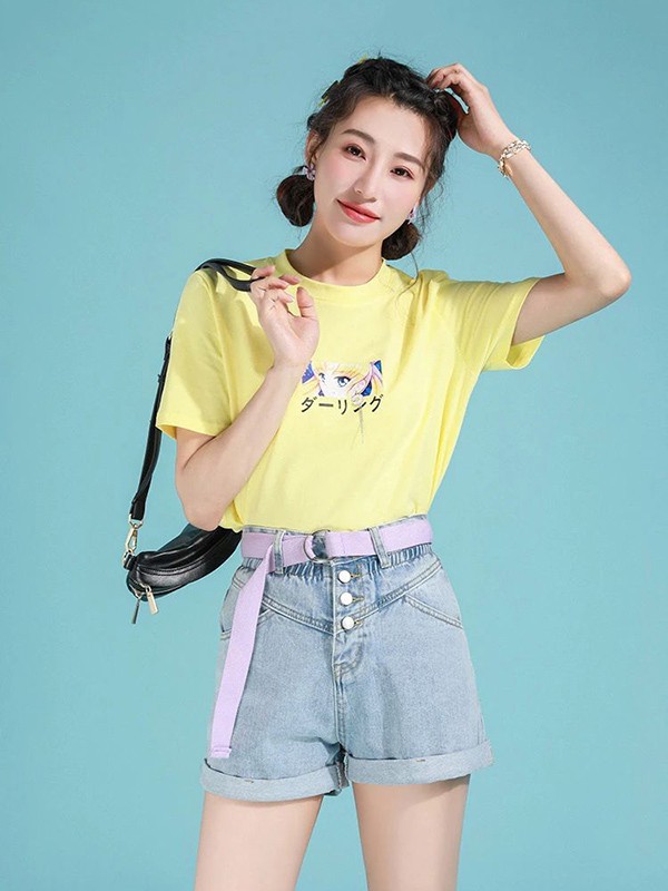韩依瑞女装2023春夏季黄色T恤