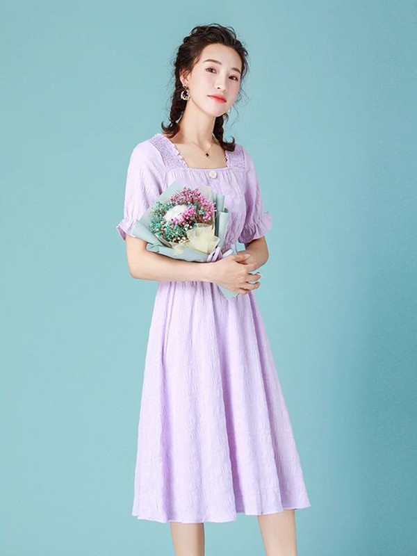 韩依瑞2023春夏季紫色连衣裙