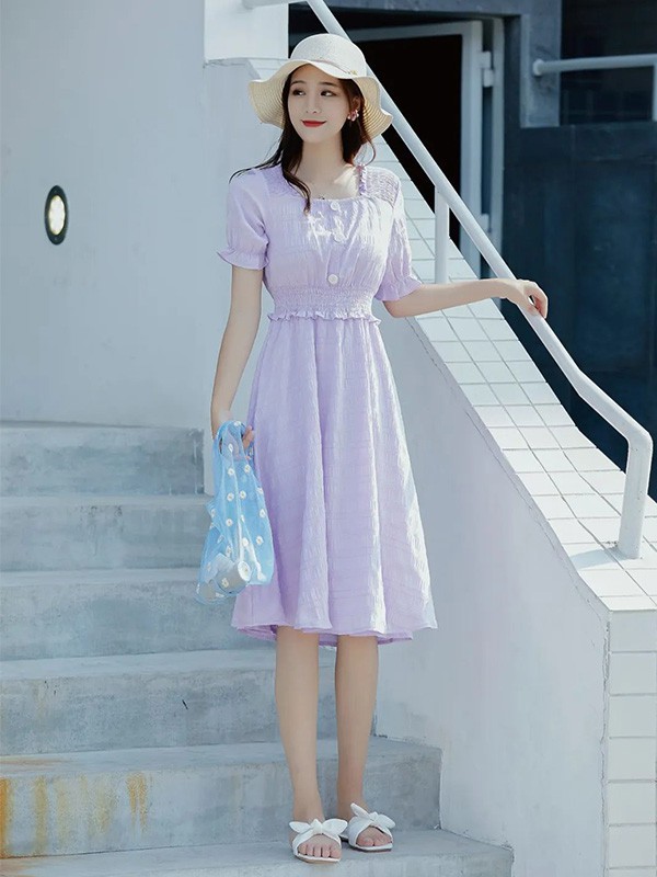 提图斯2023春夏季紫色连衣裙