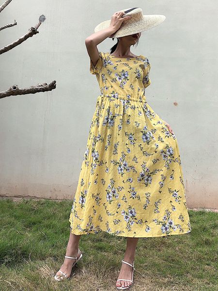 女衣号2023春夏季黄色连衣裙