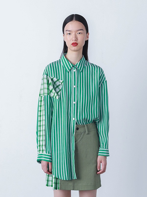 THISNORTHAT女装2023春夏季绿色衬衫