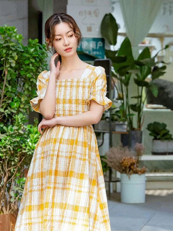 ISSUE亦抒女装2023春夏季黄色连衣裙