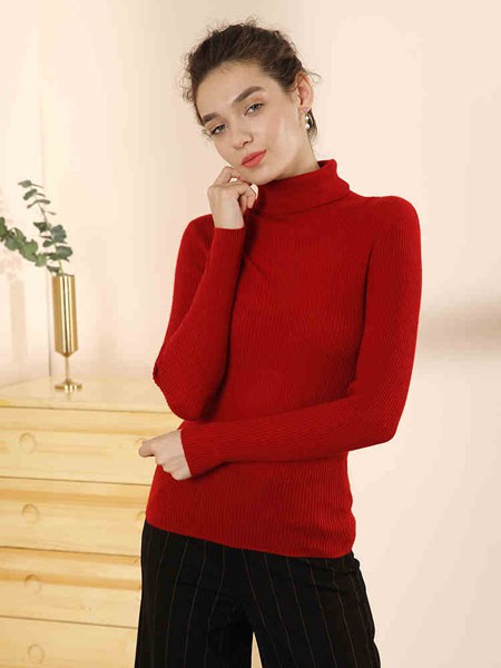 红太羊绒2022秋冬季红色毛衣
