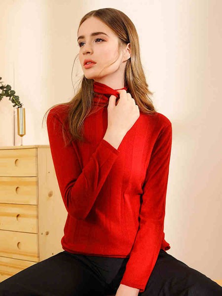 红太羊绒2022秋冬季红色针织衫