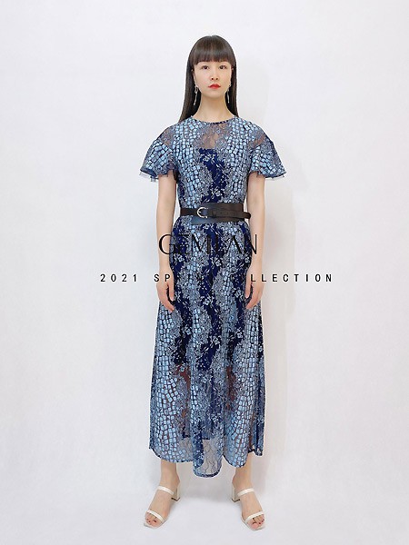 歌米蓝女装2022春夏季灰色连衣裙