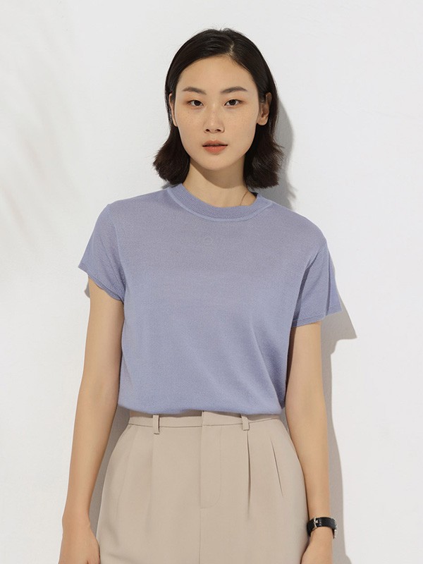 微丝里ENEESSI女装2023春夏季紫色T恤