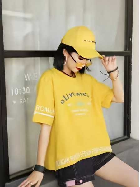 依倩雪女装2023春夏季黄色T恤