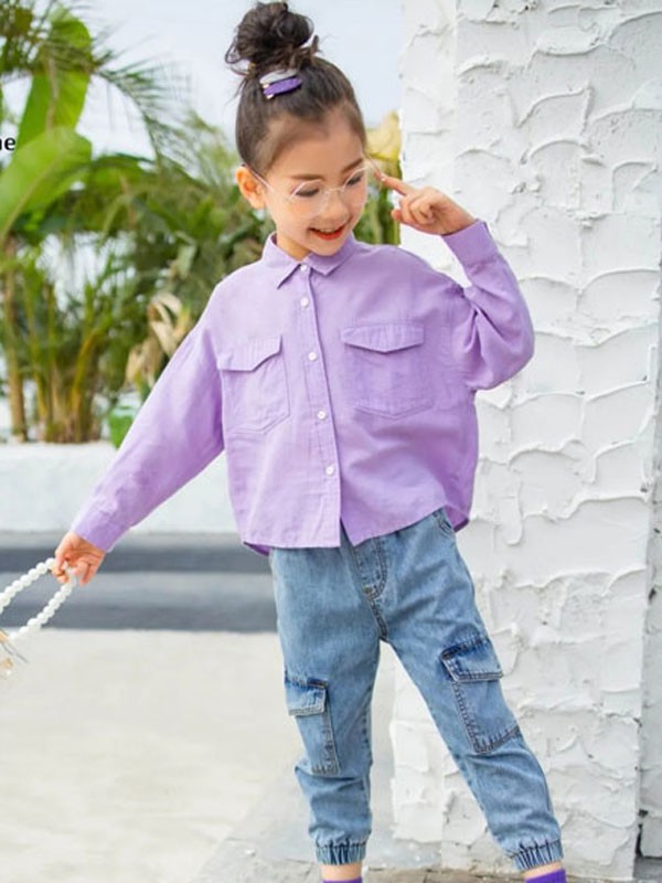 HelloShine童装2023春夏季紫色衬衫