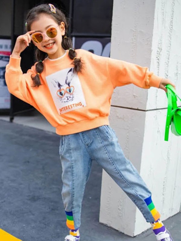 HelloShine童装2022春夏季橙色T恤