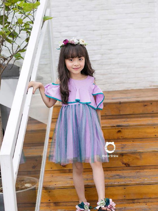 HelloShine童装2023春夏季紫色连衣裙
