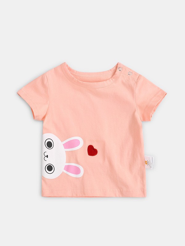 齐齐熊童装2023春夏季粉色T恤
