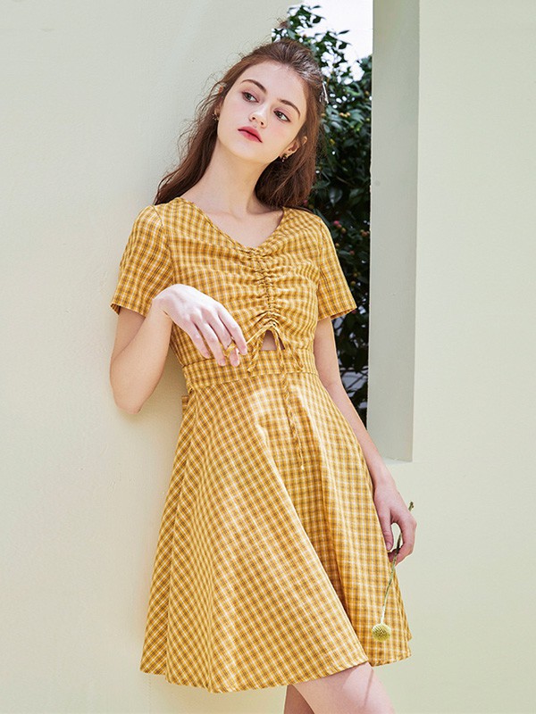Rosel2023春夏季黄色连衣裙