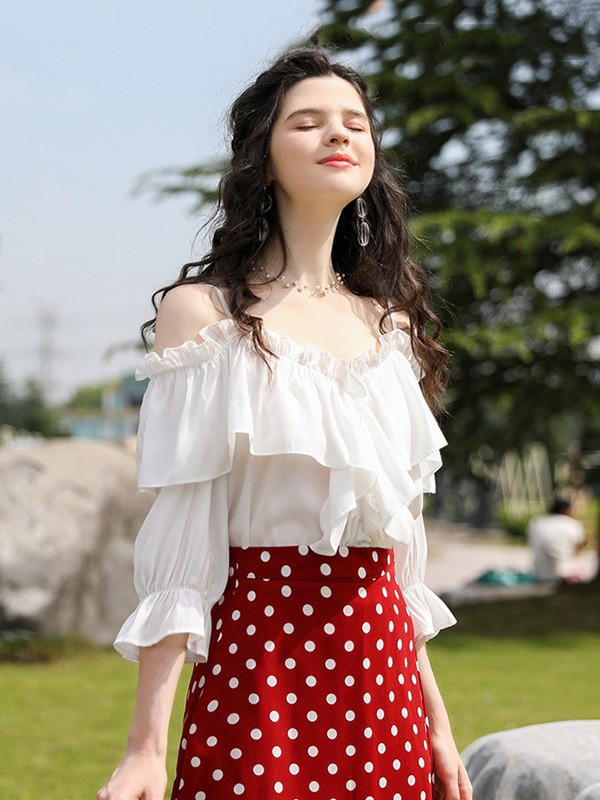 Rosel2023春夏季红色半身裙