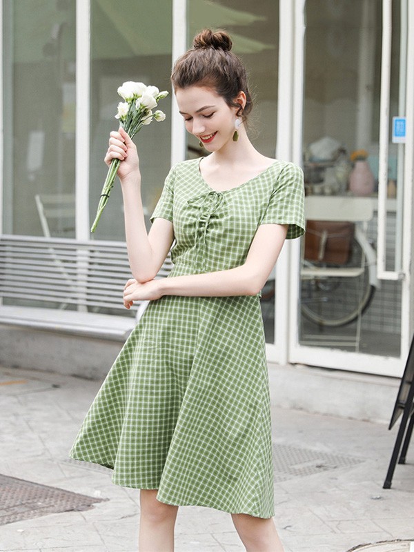 Rosel2023春夏季绿色连衣裙