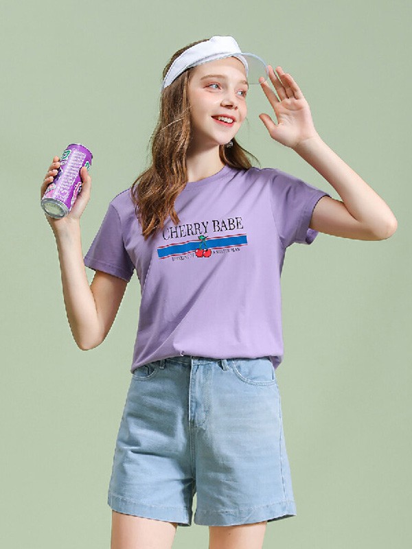 U.Vomade女装2023春夏季紫色T恤