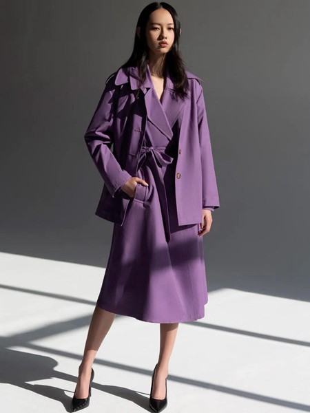 鄂尔多斯女装2021秋冬季紫色纯色大衣