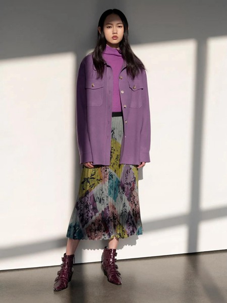 鄂尔多斯女装2021秋冬季紫色纯色针织衫