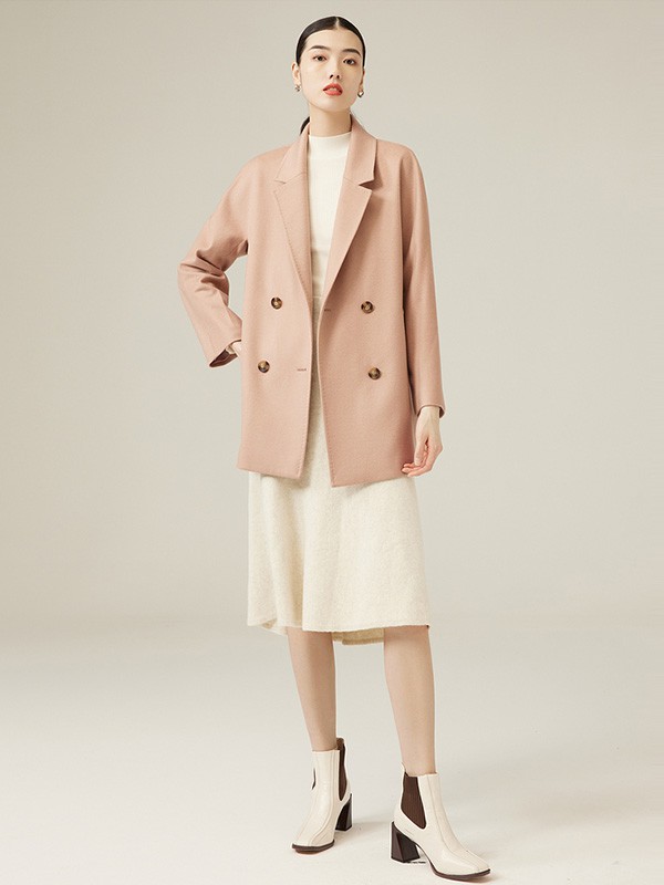 鄂尔多斯女装2021秋冬季粉色纯色大衣