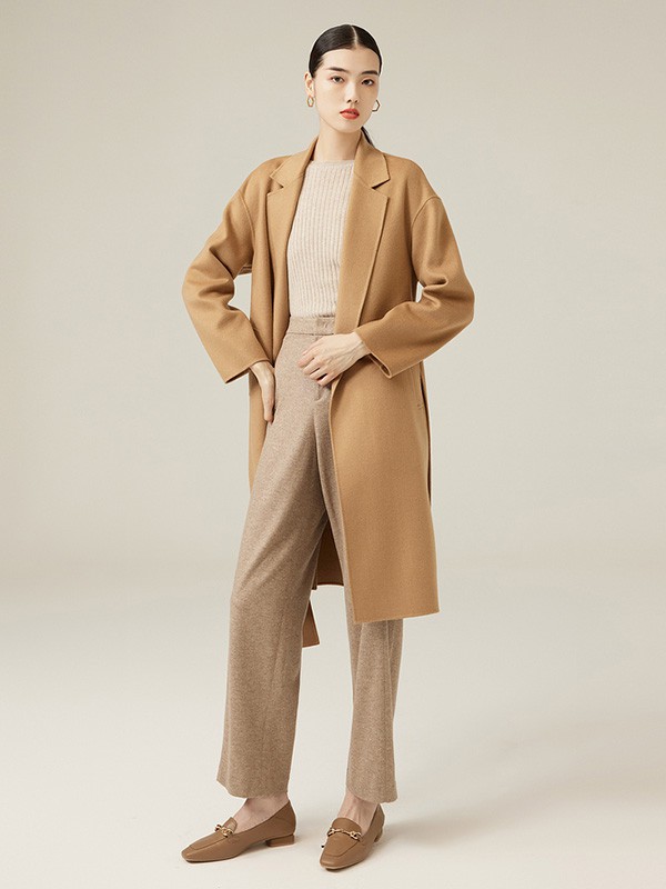 鄂尔多斯女装2021秋冬季棕色纯色大衣