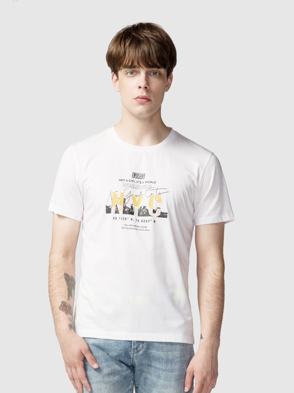 步森2022春夏季白色印花T恤