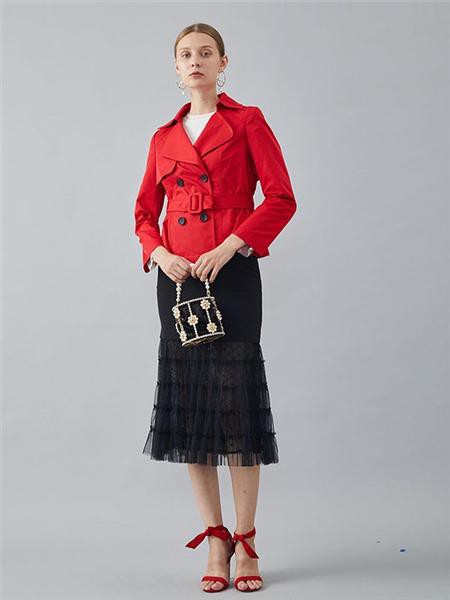 红凯贝尔2021秋冬季黑色蕾丝包臀裙