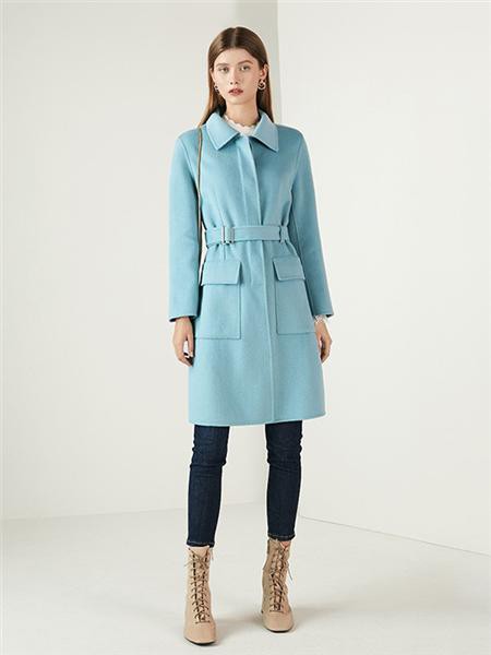 奥菲曼女装2021秋冬季蓝色纯色外套