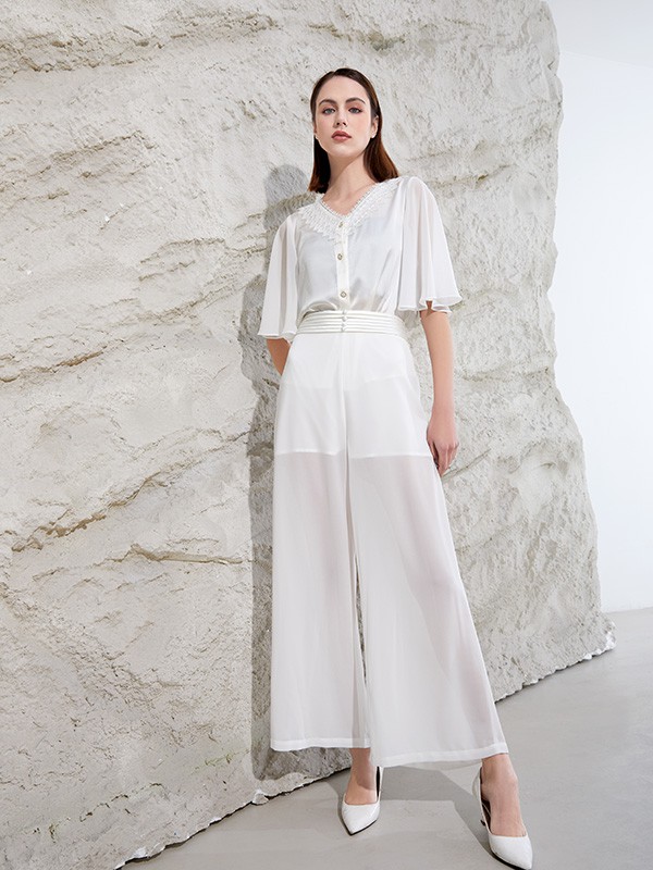 可可尼品牌女装2023春夏季新款纯白色高腰半身裙