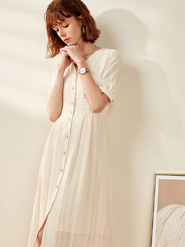 梵希蔓女装2022春夏季白色纯色衬衫裙