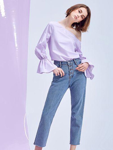M.STUDIO2022春夏季紫色一字肩雪纺衫