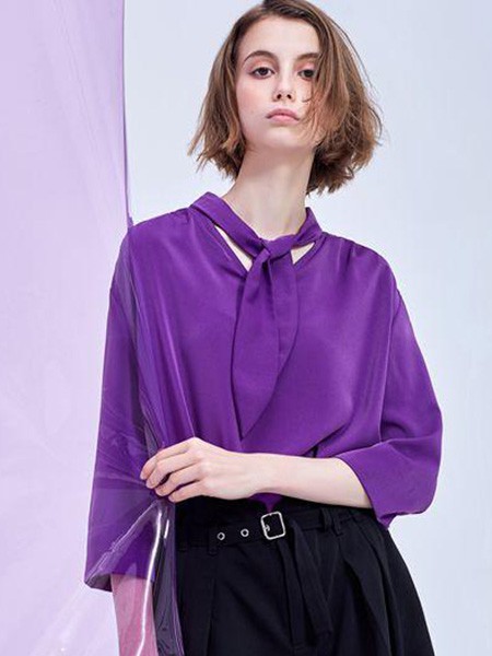 M.STUDIO女装2022春夏季紫色纯色雪纺衫