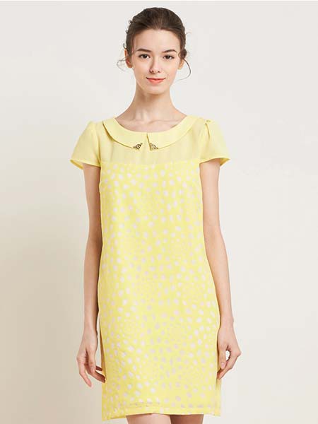 埃迪拉女装2022春夏季黄色纯色连衣裙