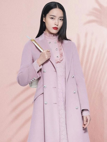 芭蒂娜女装2021秋冬季粉色纯色大衣