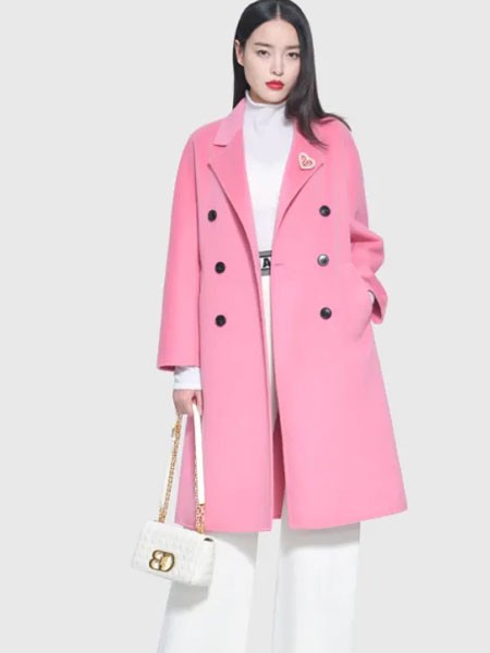 芭蒂娜2021秋冬季粉色长款大衣