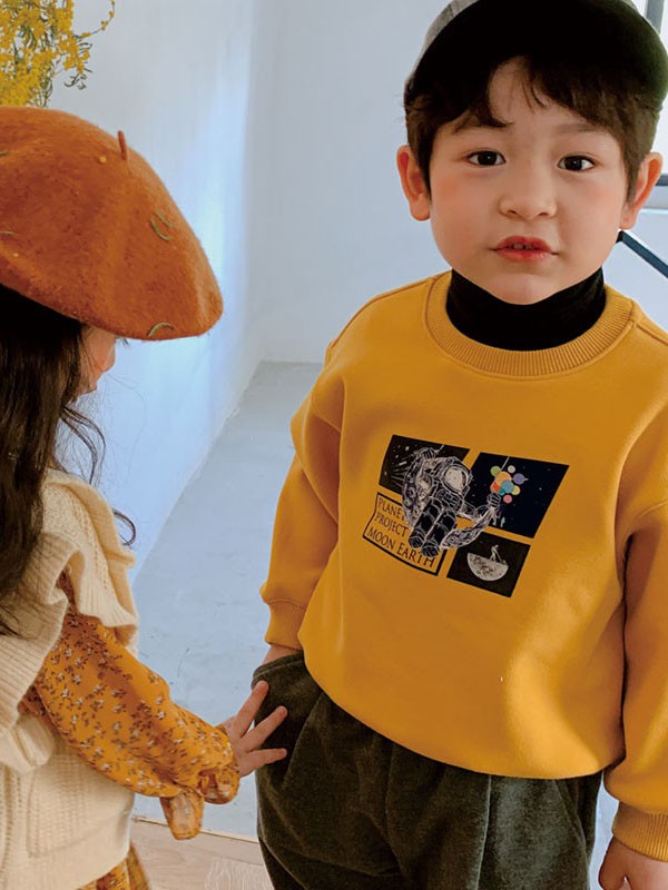 茶子树童装2022春夏季黄色印花T恤