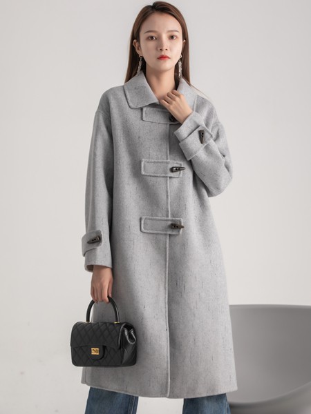 布芮祺女装2021秋冬季灰色纯色大衣