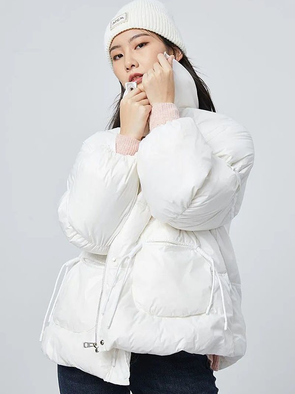 H+3女装2021秋冬季白色高领羽绒服
