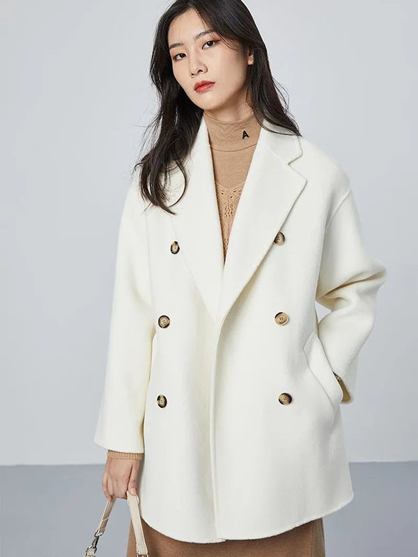 H+3女装2021秋冬季白色纯色大衣