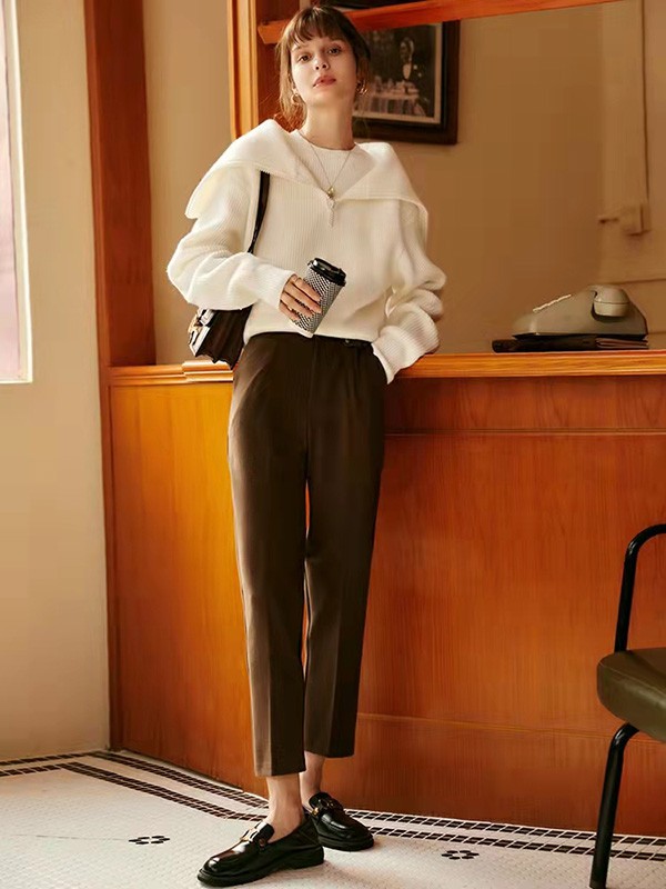 珂希莉女装2022春夏季咖啡色纯色长裤