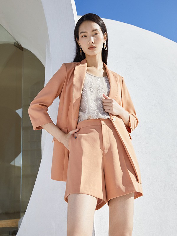 JIAFENSTYLISH女装2022春夏季橙色纯色西装