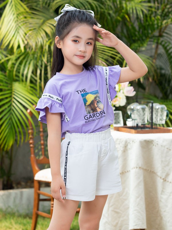 萌童年2022春夏季紫色印花T恤