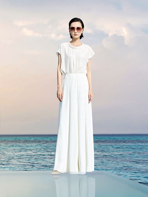 贵姿2022春夏季白色纯色长裙