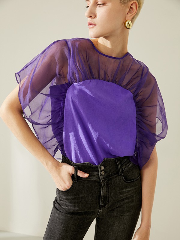 锡瑅2022紫色纱网雪纺衫