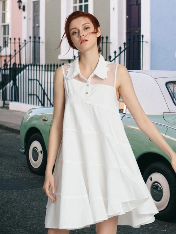 莫妮卡女装2022春夏季白色宽松连衣裙